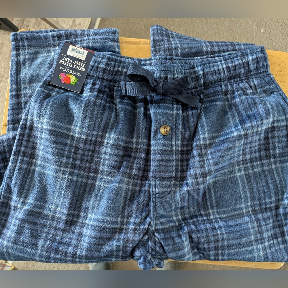 Fruit of the Loom Men's Fleece Pants - Blue Plaid